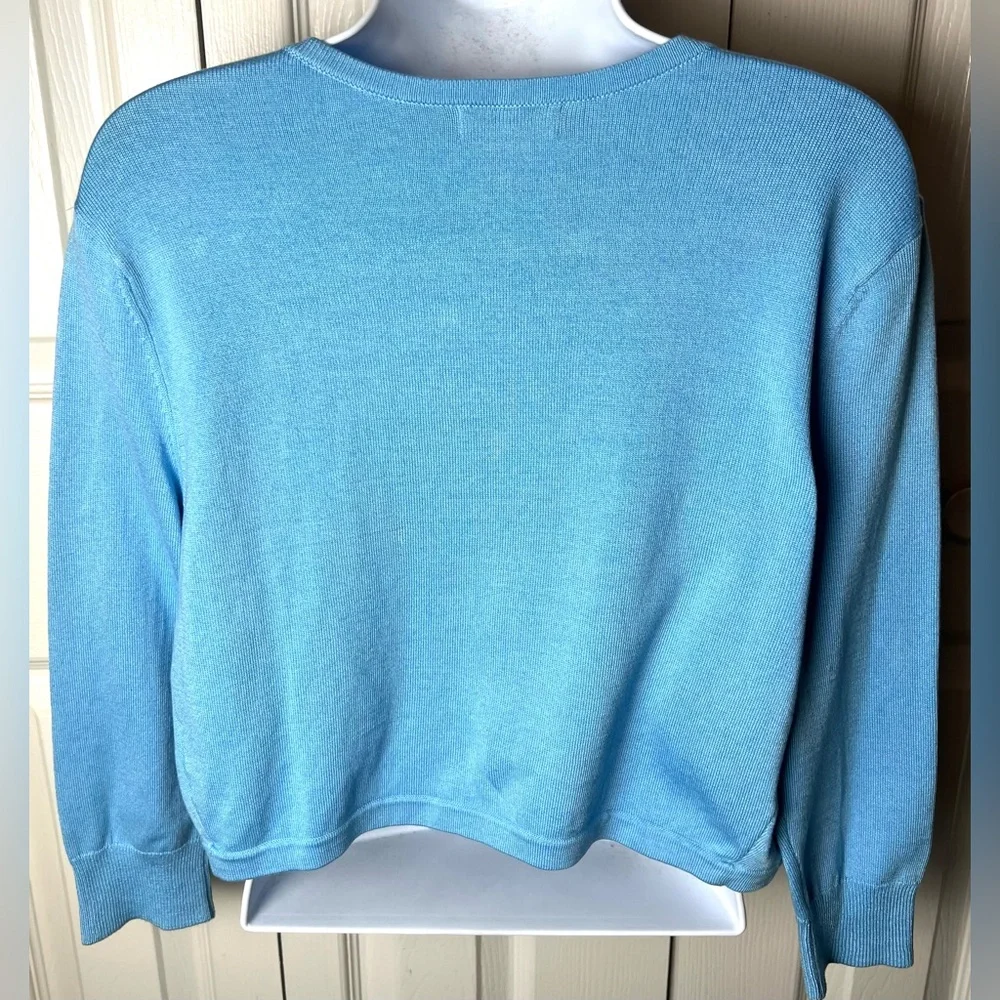 LILLY PULITZER Cardigan Sweater Open Blue Cropped Long Sleeve - Picture 3 of 9